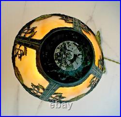 Lamp Slag Glass Antique Black Eyed Susan Daisy Floral Art Nouveau Table Lamp