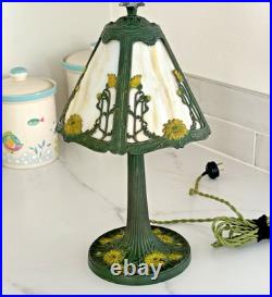 Lamp Slag Glass Antique Black Eyed Susan Daisy Floral Art Nouveau Table Lamp