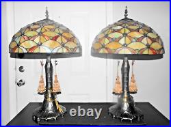 Lamps A Fancy Tiffany Style 32h Duel Pull Chained Slag-glass Themed Table Lamp