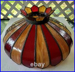 Large 22 Vintage Slag and Ruby 20 Panel Stained Glass Lamp Shade Hanging