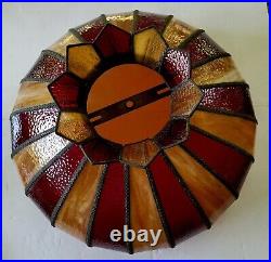 Large 22 Vintage Slag and Ruby 20 Panel Stained Glass Lamp Shade Hanging