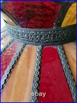 Large 22 Vintage Slag and Ruby 20 Panel Stained Glass Lamp Shade Hanging