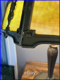 Large Antique 16 Panel Amber & Green Slag Glass Lamp 25 Tall 20 Wide