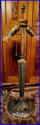 Large Antique 16 Panel Slag Glass Ornate Filigree Table Lamp