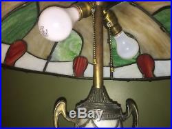 Large Antique ART NOUVEAU ATTR MILLER Slag Glass Lamp Lit Base c. 1910 stained