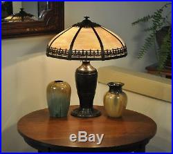 Large Antique Arts & Crafts Slag Glass Lamp Rainaud Handel Style