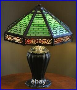 Large Antique Arts and Crafts Slag Glass Lamp with over-lay Miller Handel