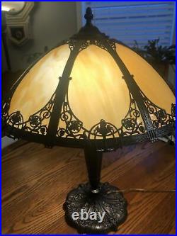 Large Antique Carmel Slag Glass Lamp