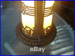 Large Antique Empire Slag Glass Lamp Shade & Lighted Lit Base VG Condition