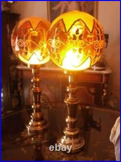 Large Antique Hollywood Regencyblown Globeglass Lamps Slag Glass Gorgeous
