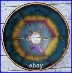 Large Antique Ornate Empire Reverse Painted Table Lamp Lighted Slag Glass Base