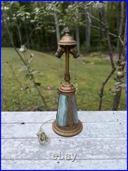 Large Antique Ornate Empire Reverse Painted Table Lamp Lighted Slag Glass Base