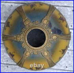 Large Antique Ornate Empire Reverse Painted Table Lamp Lighted Slag Glass Base