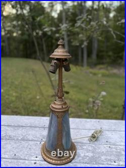 Large Antique Ornate Empire Reverse Painted Table Lamp Lighted Slag Glass Base