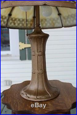 Large Antique Slag Glass Shade Table Lamp Arts And Crafts Mission Style Gothic