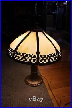 Large Antique Slag Glass Shade Table Lamp Arts And Crafts Mission Style Gothic