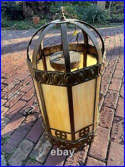 Large Antique Victorian Caramel Slag Glass Hall Lantern Lamp Light Fixture