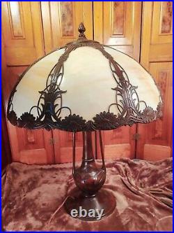 Large Art Nouveau Antique Slag Glass Table Lamp