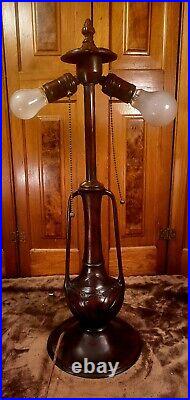 Large Art Nouveau Antique Slag Glass Table Lamp