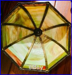 Large Art Nouveau Miller Slag Glass Overlay Lamp Six Panel