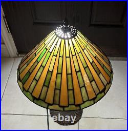 Large Arts Crafts Leaded Slag Glass Table Lamp Antique Tiffany Style Handel Ear Large Arts Crafts Leaded Slag Glass Table Lamp Antique Tiffany Style Handel Ear