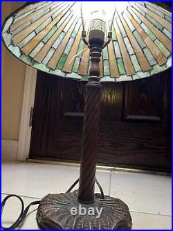 Large Arts Crafts Leaded Slag Glass Table Lamp Antique Tiffany Style Handel Ear Large Arts Crafts Leaded Slag Glass Table Lamp Antique Tiffany Style Handel Ear
