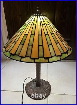Large Arts Crafts Leaded Slag Glass Table Lamp Antique Tiffany Style Handel Ear Large Arts Crafts Leaded Slag Glass Table Lamp Antique Tiffany Style Handel Ear