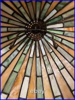 Large Arts Crafts Leaded Slag Glass Table Lamp Antique Tiffany Style Handel Ear Large Arts Crafts Leaded Slag Glass Table Lamp Antique Tiffany Style Handel Ear