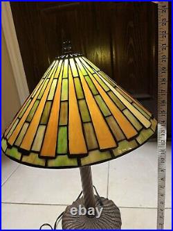 Large Arts Crafts Leaded Slag Glass Table Lamp Antique Tiffany Style Handel Ear Large Arts Crafts Leaded Slag Glass Table Lamp Antique Tiffany Style Handel Ear