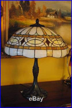 Large Arts & Crafts, Nouveau J. A. Whaley Leaded Stained Slag Glass Table Lamp