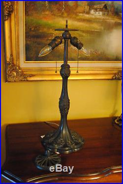Large Arts & Crafts, Nouveau J. A. Whaley Leaded Stained Slag Glass Table Lamp