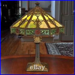 Large Arts and Crafts Bradley and Hubbard B&H Slag Glass Lamp