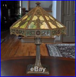 Large Arts and Crafts Bradley and Hubbard B&H Slag Glass Lamp