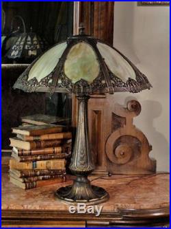 Large Elegant Signed Classical Florentine Slag Glass Lamp