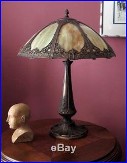Large Elegant Signed Classical Florentine Slag Glass Lamp