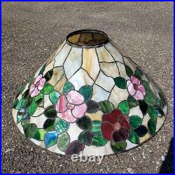 Large Floral Leaded Slag Stained Glass Lamp Shade Chandelier Handel Duffner