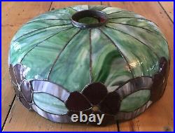 Large Leaded Stained Slag Glass Hanging Floral-lampshade 18.25 Vintage