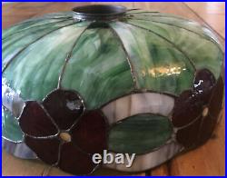 Large Leaded Stained Slag Glass Hanging Floral-lampshade 18.25 Vintage