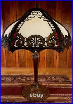 Large Obverse Painted Slag Glass Table Lamp