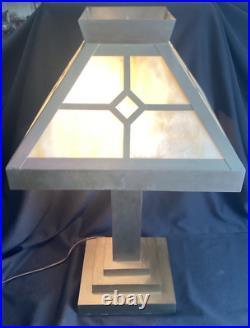Large Oversized Vintage Stained Slag Glass Mission Oak Arts & Crafts Table Lamp