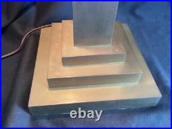 Large Oversized Vintage Stained Slag Glass Mission Oak Arts & Crafts Table Lamp