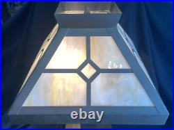 Large Oversized Vintage Stained Slag Glass Mission Oak Arts & Crafts Table Lamp