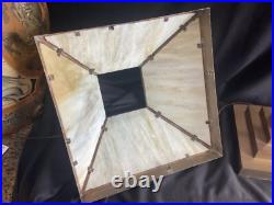 Large Oversized Vintage Stained Slag Glass Mission Oak Arts & Crafts Table Lamp