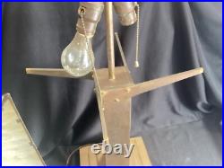 Large Oversized Vintage Stained Slag Glass Mission Oak Arts & Crafts Table Lamp