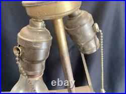 Large Oversized Vintage Stained Slag Glass Mission Oak Arts & Crafts Table Lamp