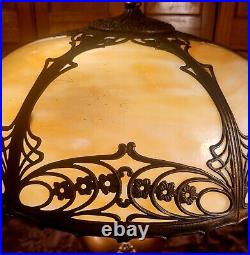 Large Salem Brothers Art Nouveau Antique Slag Glass Table Lamp