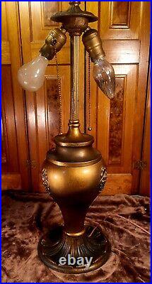 Large Salem Brothers Art Nouveau Antique Slag Glass Table Lamp