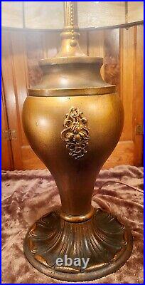 Large Salem Brothers Art Nouveau Antique Slag Glass Table Lamp