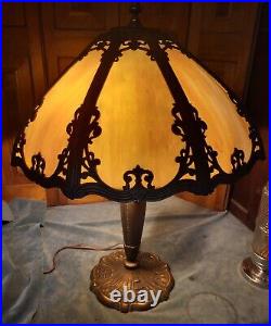 Large Slag Glass Antique Panel Lamp