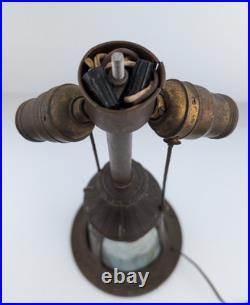 Large Slag Glass Table Lamp Lighted Base 21.5 AS IS Missing Parts